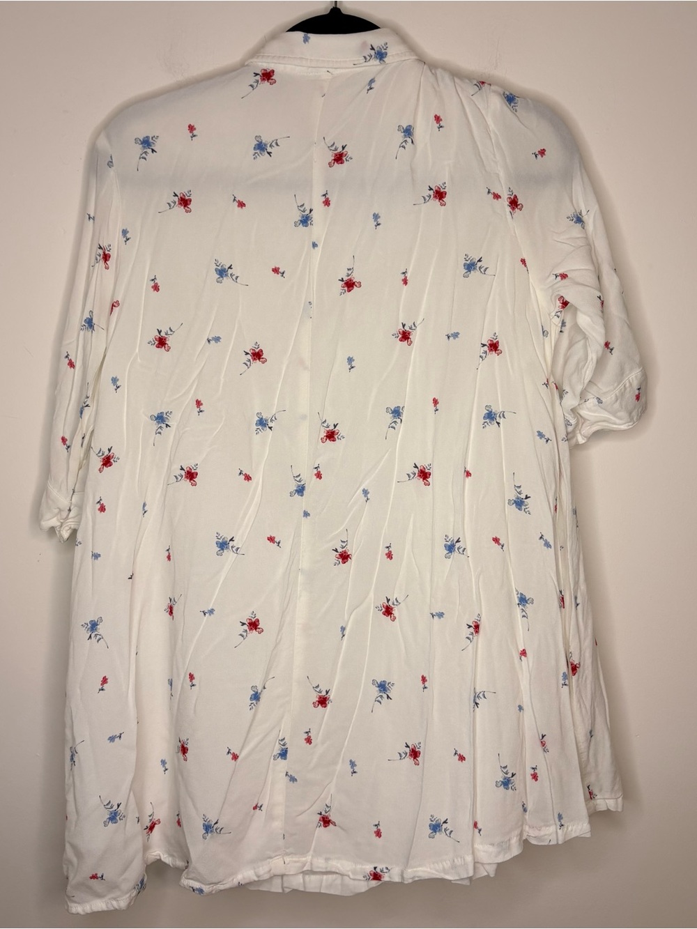 The Drop White Mini Loose Fit Button Down Dress Red & Blue Floral Print Size M - Picture 2 of 8